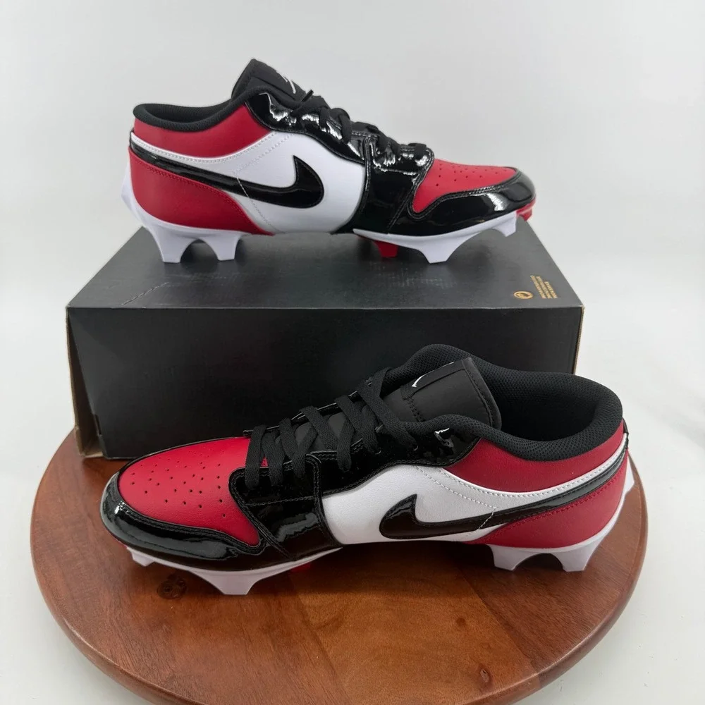 Nike Jordan 1 Low TD Red Black White Retro Football Cleats FJ6245-601 Mens 13.5